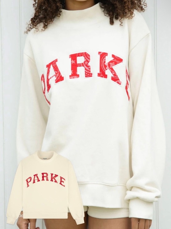 Parke Sweaters - Parke Cream Crewneck Sweatshirt with Red Logo